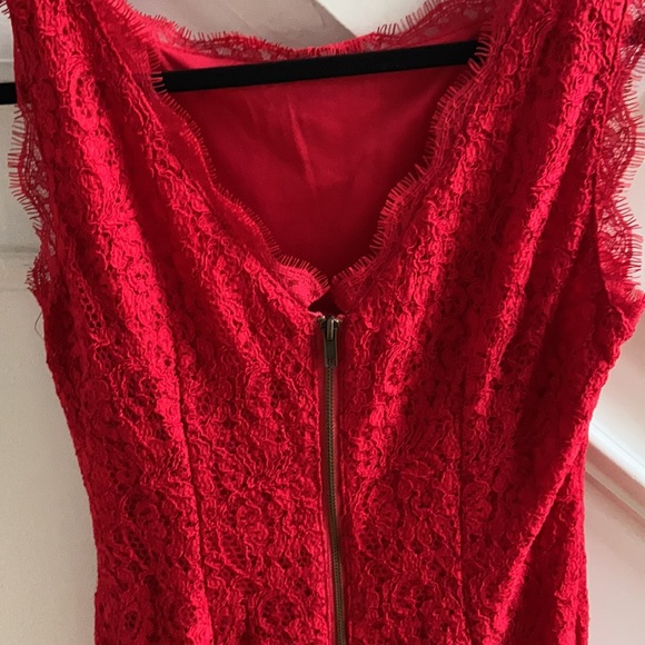 Red knee length lace cocktail dress - Picture 2 of 4